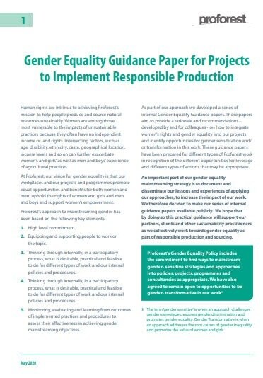 Gender Equality Guidance Paper: Projects to Implement Responsible Production