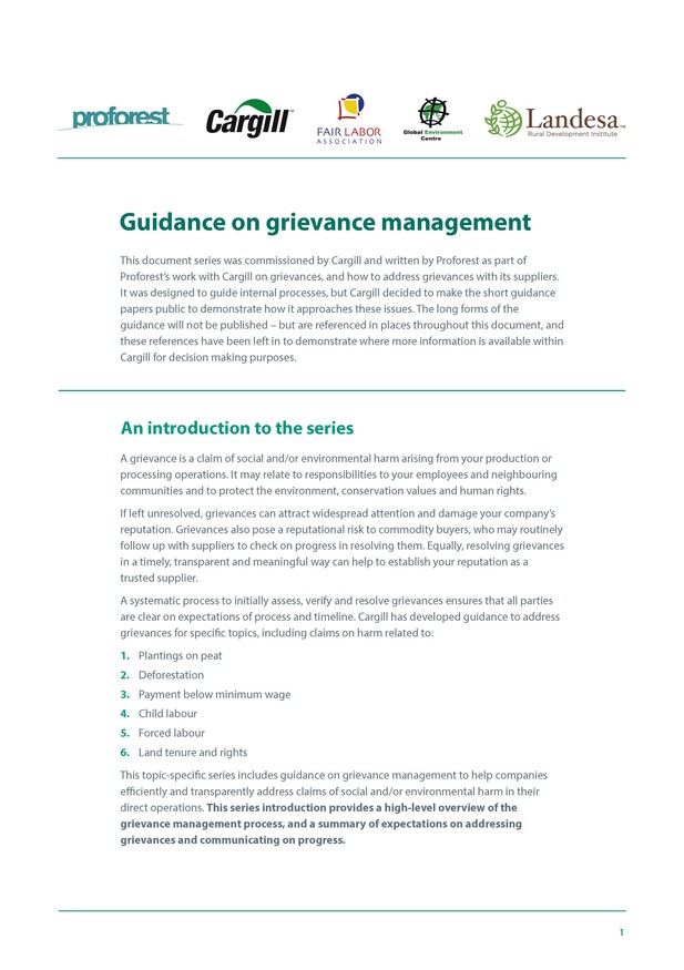 Guidance on grievance management: an introduction to the series