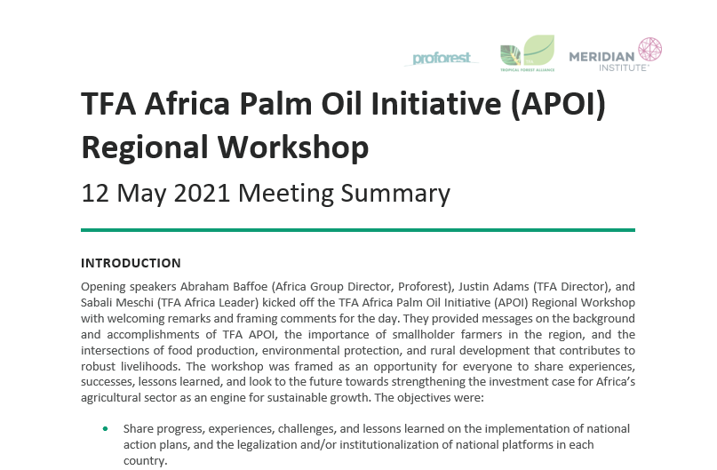 Africa Palm Oil Initiative 2021 regional meeting: progress updates and looking ahead to COP26