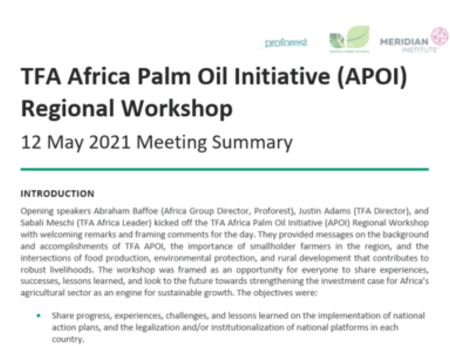 Africa Palm Oil Initiative 2021 regional meeting: progress updates and looking ahead to COP26